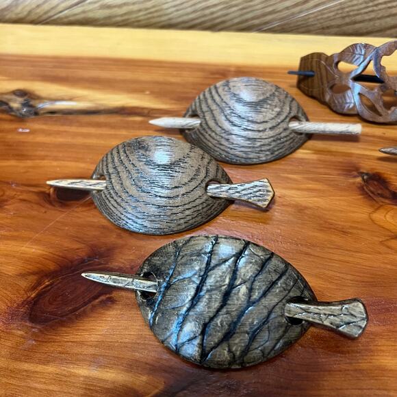 Vintage Carved Wooden Stick Bun Holder Cage Chignon MCM Long Hair Barrette - Picture 10 of 10